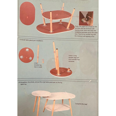 Ensemble de tables basses gigognes 2 pièces, avec rangement à 2 niveaux et grain de bois rustique, plateau de table ovale et rond, style moderne minimaliste