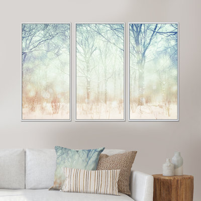 Winter with Foggy Forest - Ensemble de 3 reproductions sur toile