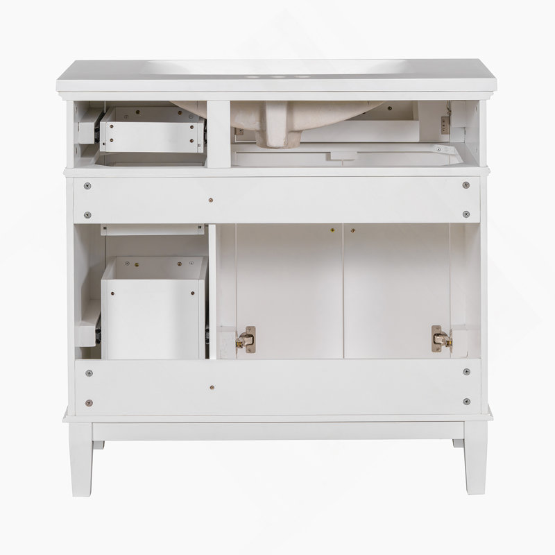 Meuble-lavabo blanc 36 po avec lavabo en résine et 4 tiroirs