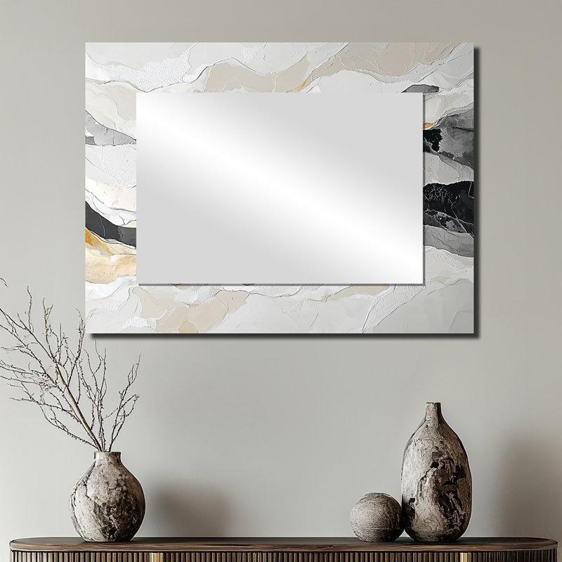 «Grey Black Paint Drift River», art cinétique - art abstrait miroir mural - imprimé sur métal, 24 po x 32 po