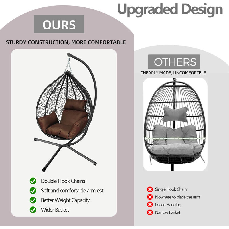 Garden Swing Egg Chair Seat Rattan Hanging Hammock With Cushions, Brown, Black
