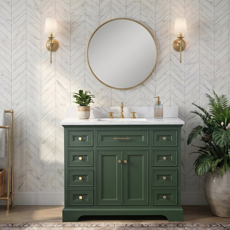Thompson 42" W Single Bathroom Vanity, Evergreen/Brushed Gold