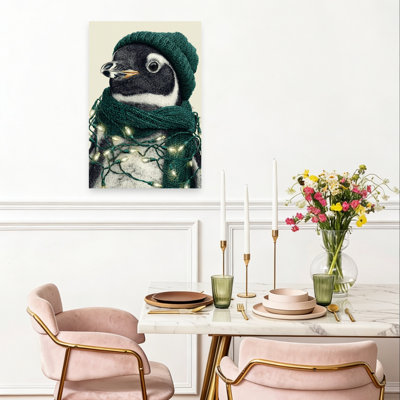 Festive Penguin Portrait Contemporary Bird Penguin Portrait Wildlife Wall Art Print 1 Piece Wrapped Canvas Wall Art