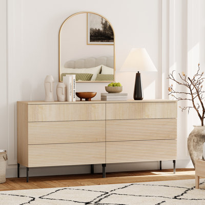 Union Rustic 63" Reeded Baby Dresser For Bedroom, Wooden Chest Of Drawers For Kids, Modern Closet Storage Organizer For Nursery, Living Room, Hallway by WAMPAT