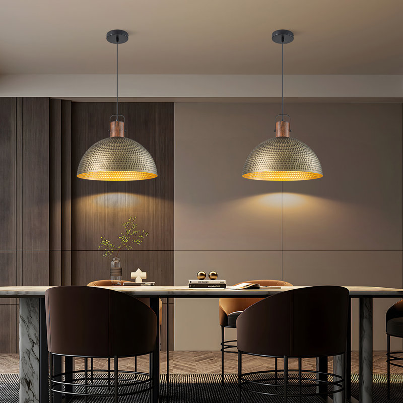 Kensaku 1-Light 15.75" Dimmable Dome Hammered Single Pendant Light, Gold
