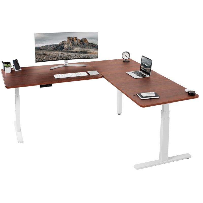 Bureau en coin VIVO Electric 77 po x 71 po, série 3E7B, Noyer foncé/noir
