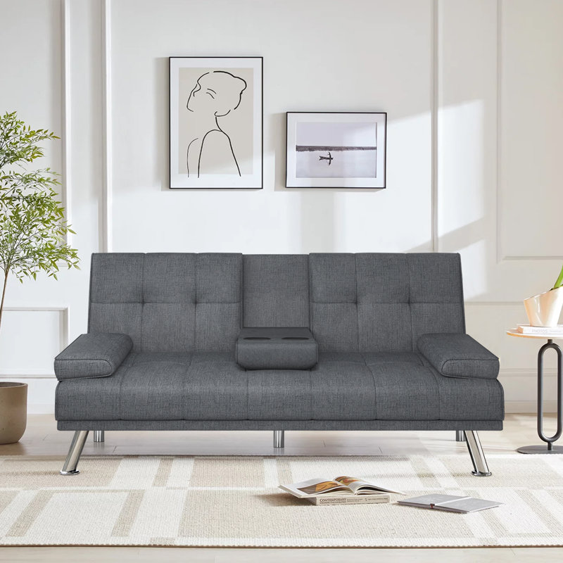 Futon Sofa Bed Convertible Sleeper Sofa Couch Love Seat with Adjustable Backrest Folding Futon for Living Room, Dark Gray
