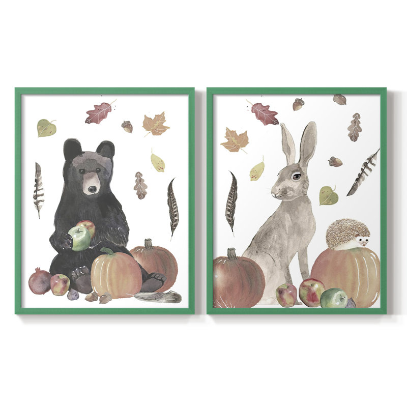 «CuteAutumnForestI», reproduction encadrée de qualité supérieure - prête à être accrochée - aucun clou requis - aucun clou requis