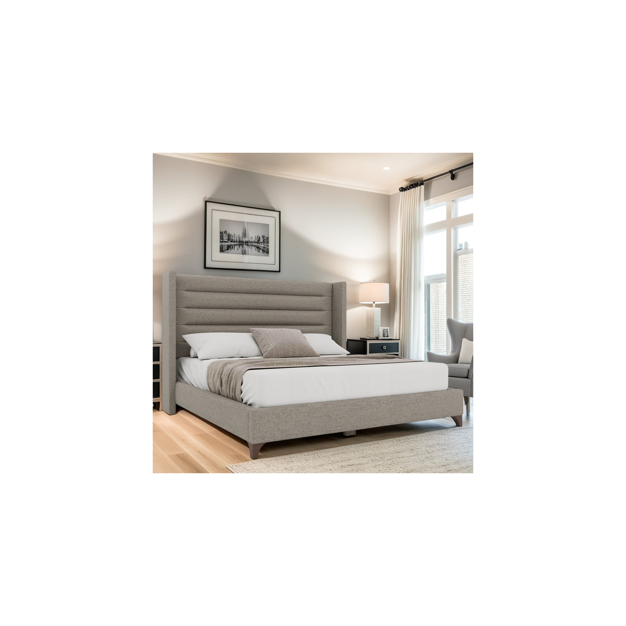 Miliyah Horizontal Channel Upholstered Bed, King, Grey Revolution®