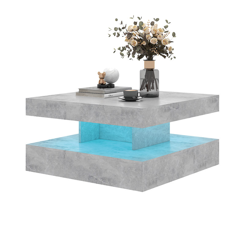 Square Coffee Table with Storage & RGB Lighting for Living Room