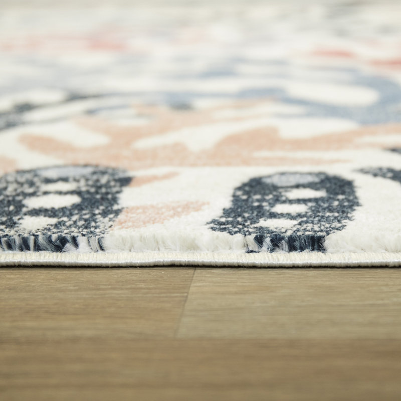 Tapis blanc / bleu Carly, Rectangle 7 pi 10 po x 10 pi