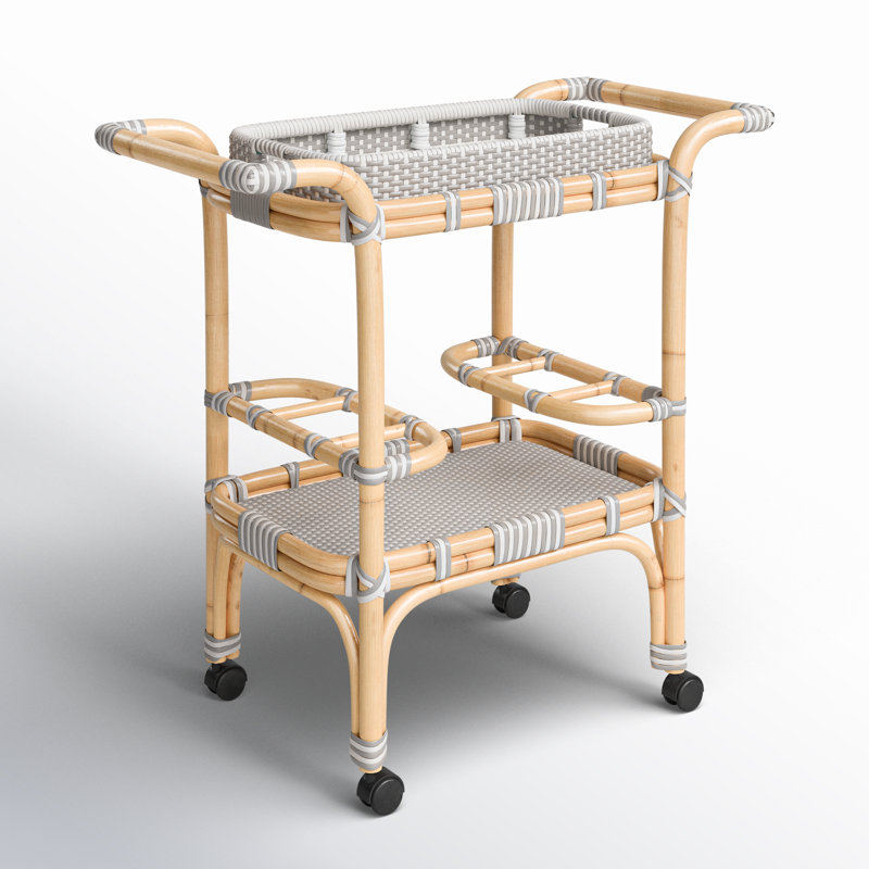 Selena & Rattan Bar Cart, Gray/White Dot