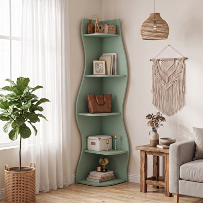 Bibliothèque moderne de 5 tablettes de 160 cm de haut, tablette ondulée avec rangement ouvert pour chambre, salon et bureau à domicile