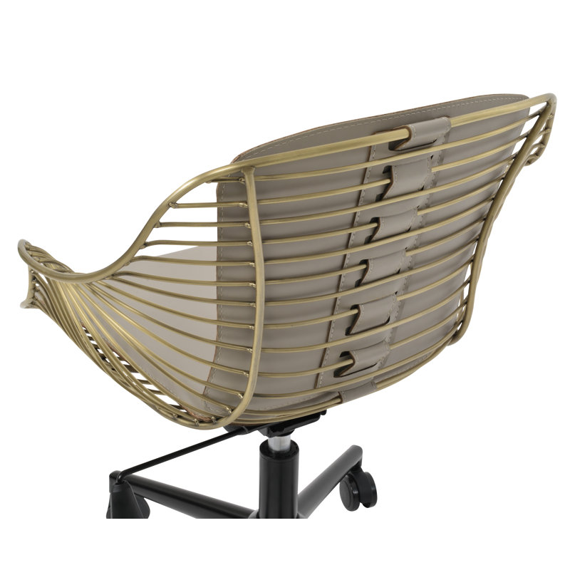 Zebra Task Chair, Brass, Bone Faux Leather