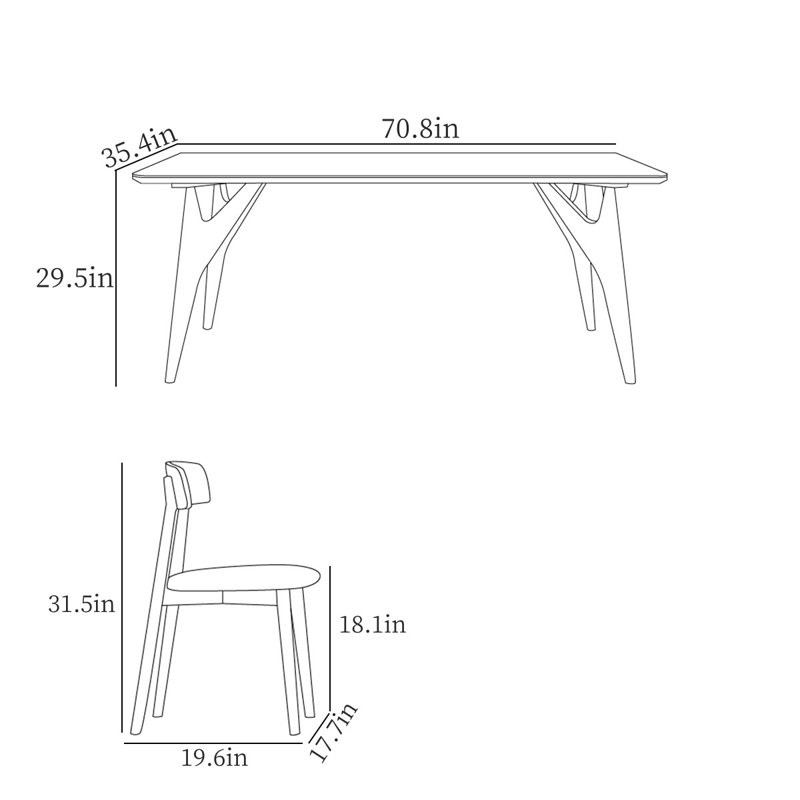 Modern Rectangular Rock Slab Dining Table Sets, 29.5"H x 70.8"L x 35.4"W