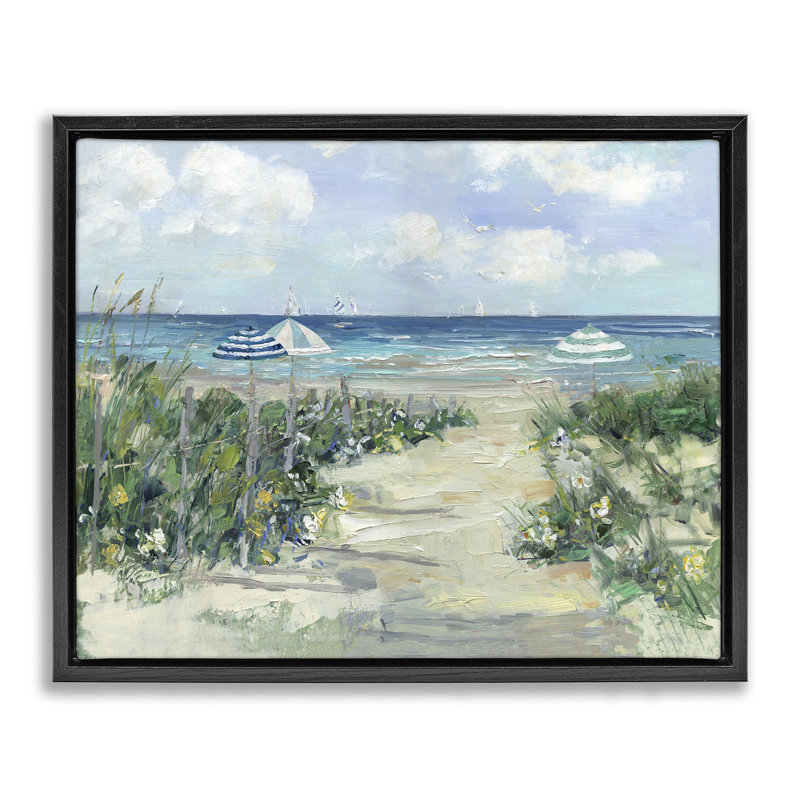 Cadre flottant Seaside Path To Striped, H 25 po x l 31 po, Cadre flottant noir de jais