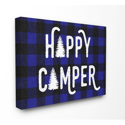Happy Camper Blue Black Buffalo Plaid Canvas Art