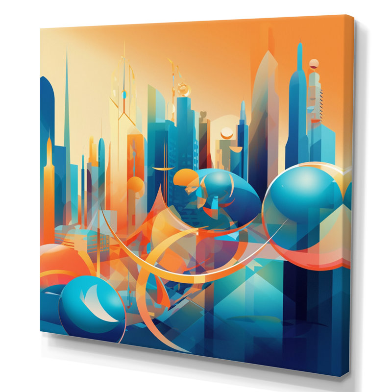 «Ardyce Blue and Orange Retro Radiance I», reproduction sur toile, H 24 po x l 24 po x P 1 po, Toile tendue