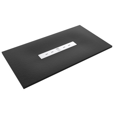59 in. x 32 in. Barrier-Free Shower Base in Black with Center Drain, SMC Construction, Slip-Resistant, & ADA Compliant