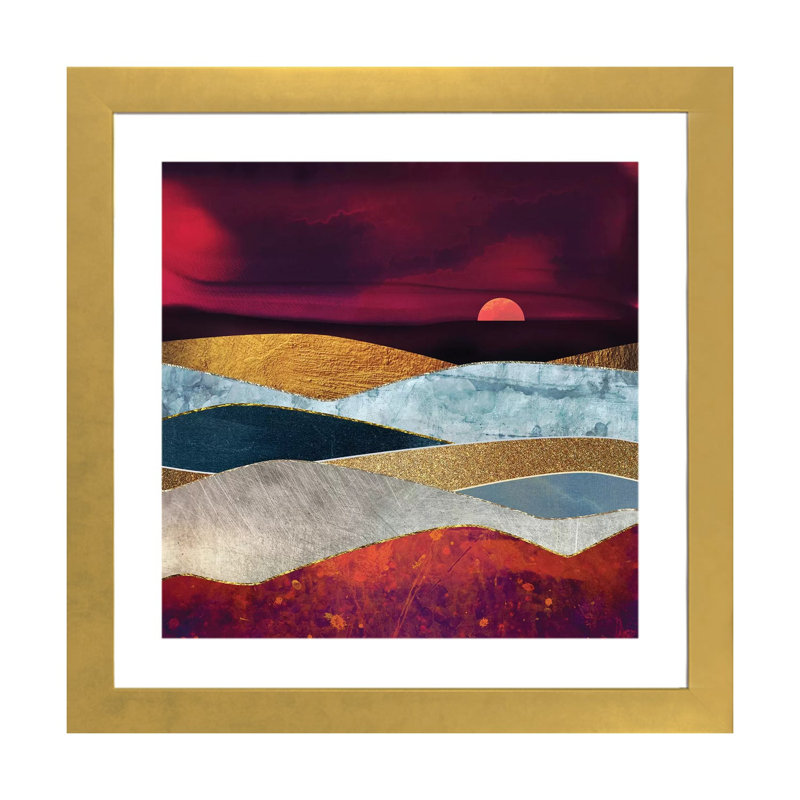 Crimson Sky - impression d'art graphique, Papier encadré doré, Blanc, H 16 po x l 16 po x p 1 po