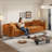97.7" Velvet Upholstered Sleeper Sofa, King-Size Pull-Out Sofa Bed, 4-Seater Chesterfield Sofa with 2 Pillows, Orange-1173878783