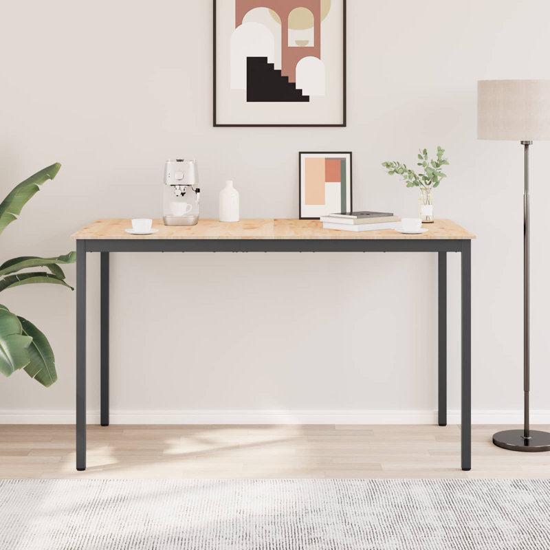 Solid Wood Top Metal Base Dining Table, Natural, Black, 105cmH x 180cmL x 90cmW