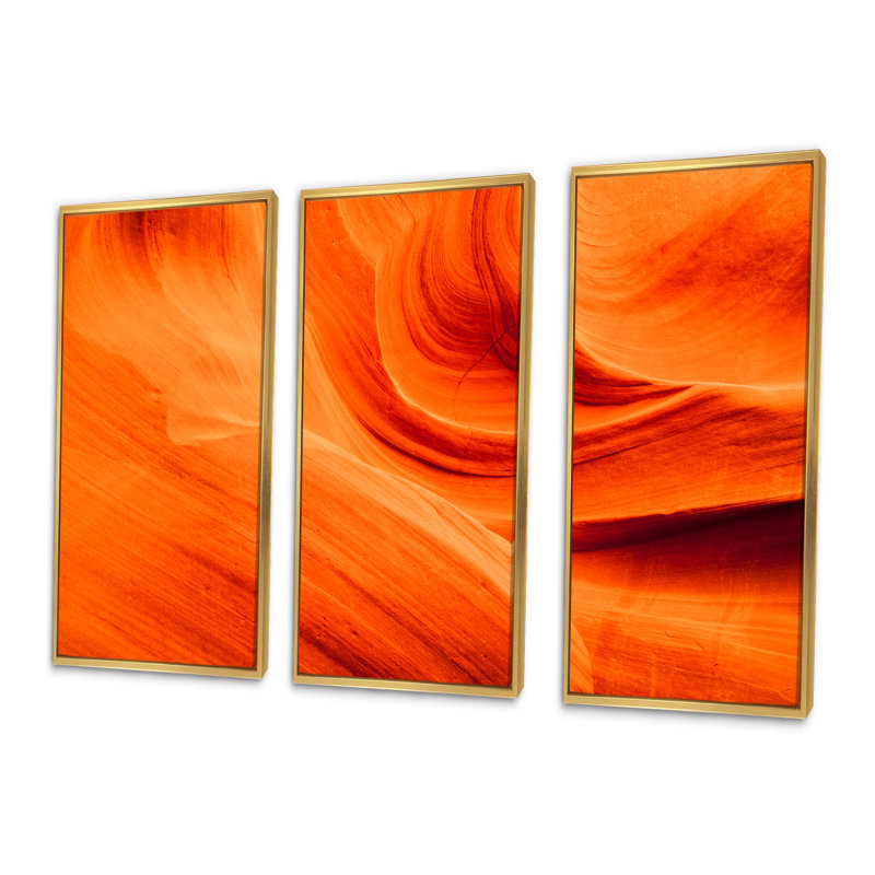 " Orange Upper Antelope Canyon " 3 - Pieces, 28" H x 36" W, Gold