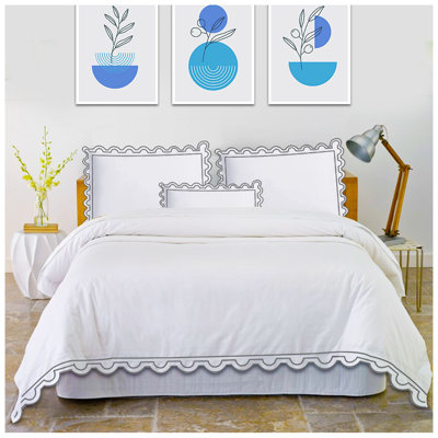 400TC U Shape Scallop Embroidery Cotton Duvet Cover Set
