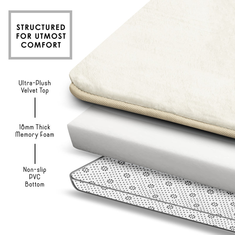 Aighan 3 Piece Ultra Soft and Absorbent Memory Foam Bath Rug Set with Non-Slip Backing, White