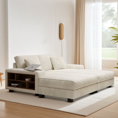 79.5" Oversized Double Chaise Lounge Chair Indoor with 2 Storage Armrests & Throw Pillows by Everly Quinn