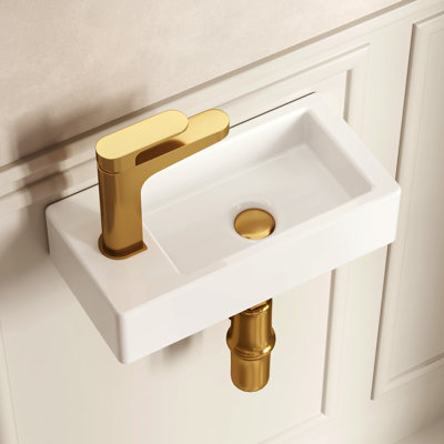 DeerValley 370 x 180 x 90mm White Ceramic Rectangular Wall Hung Basin Bathroom Sink