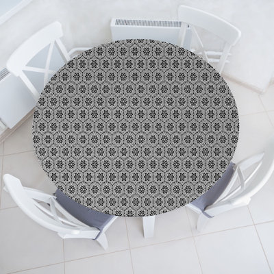 East Urban Home Oriental Fitted Round Tablecloth Black and White 115275 -  7F7BA2A772494FA2B397DE90192FF69F