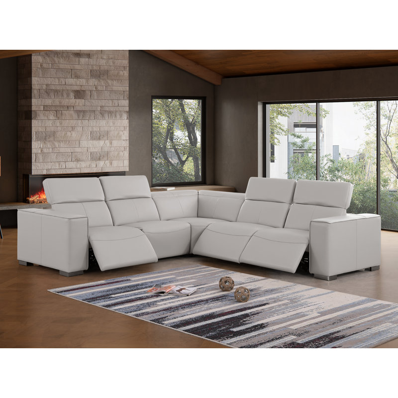 Canapé modulaire luxueux en cuir véritable 5 pièces avec 3 sièges inclinables électriques et appui-tête électrique