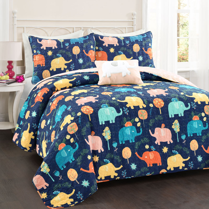 Ensemble de courtepointe réversible en microfibre 3 pièces Ashleah, Courtepointe simple + 1 taie décorative pour gran