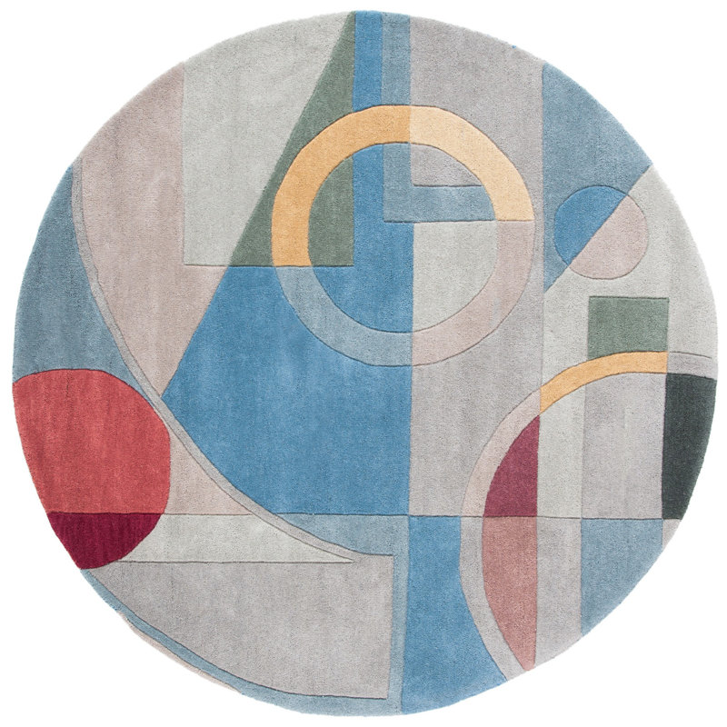 Charbonneau Drive Hand Tufted Wool Abstract Rug, Round 5'9"