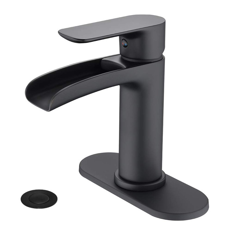 Matte Black Brass Single Handle Waterfall Bathroom Faucet