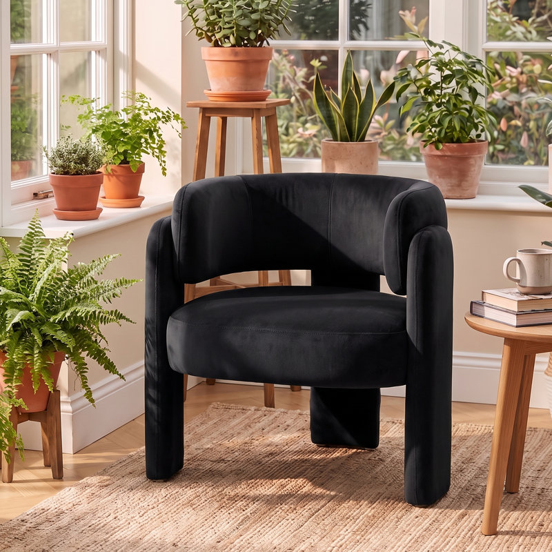 Fauteuil d'appoint demi-tonneau 33 po, Velours noir