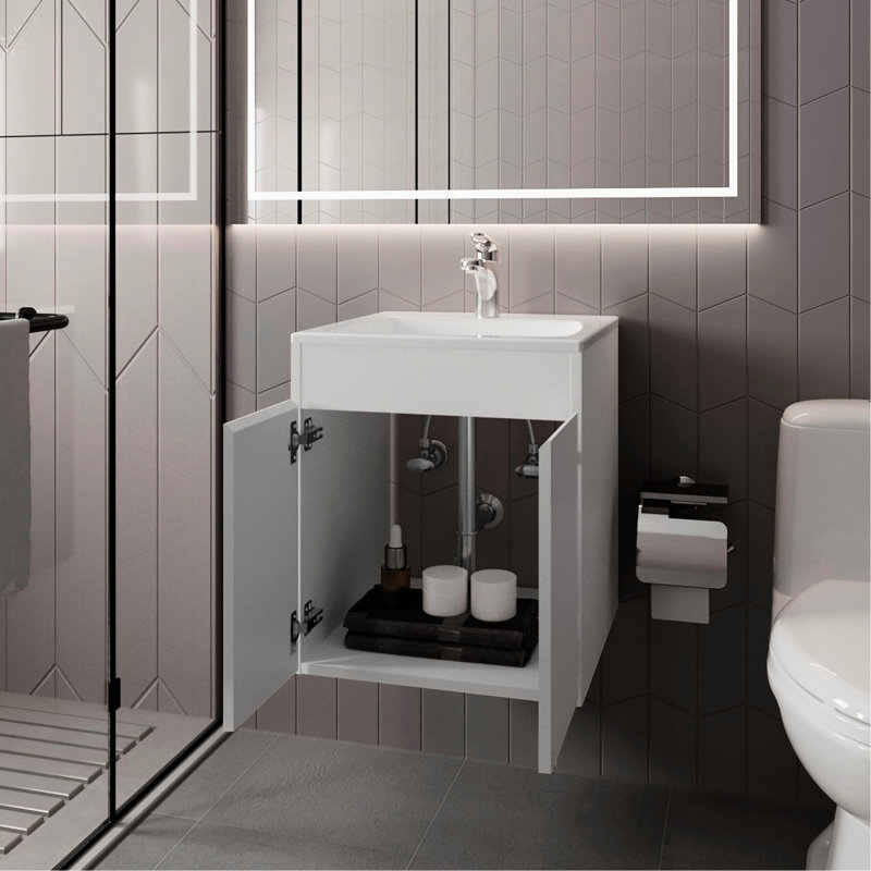 Meuble-lavabo de salle de bain avec deux portes blanches, meuble-lavabo sans couture, rangement spacieux, apparence propre et fraîche, l 18,3 po x P 17,7 po, panneau de particules à deux portes pour la salle de bain, conception classique cachée, 20,8 po