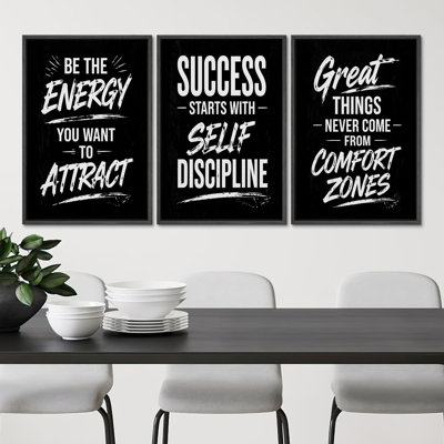 Succès commence avec l'auto-Discipline, citation inspirante, impression sur toile, 3 pièces