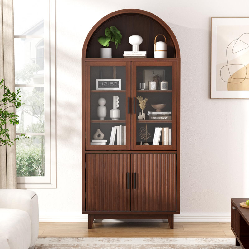 70.8" Tall Arched Storage Cabinet, Black, Brown