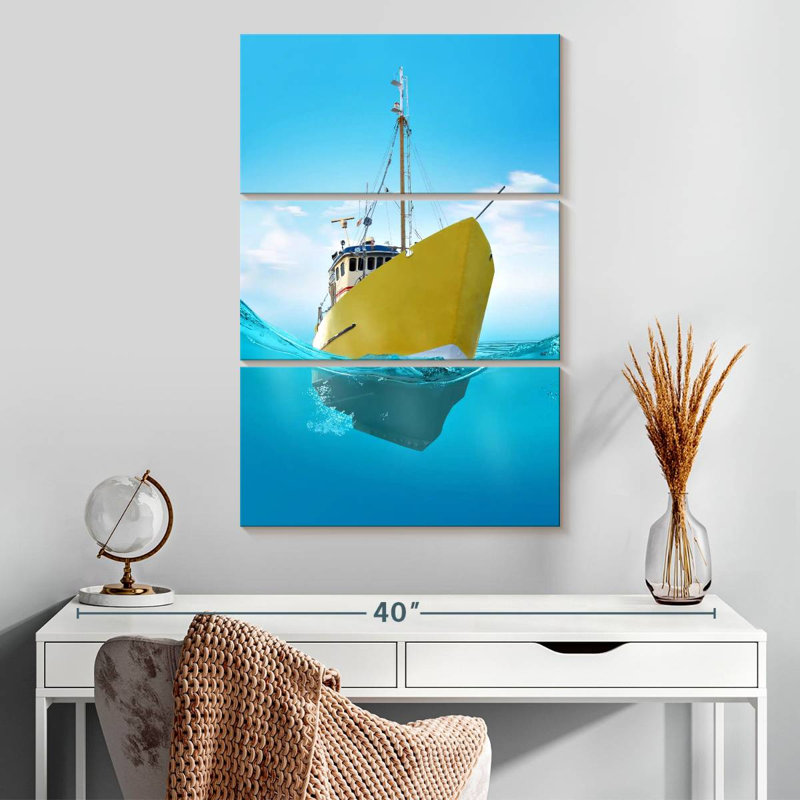 Bateau jaune Mehar, H 32 po x l 20 po