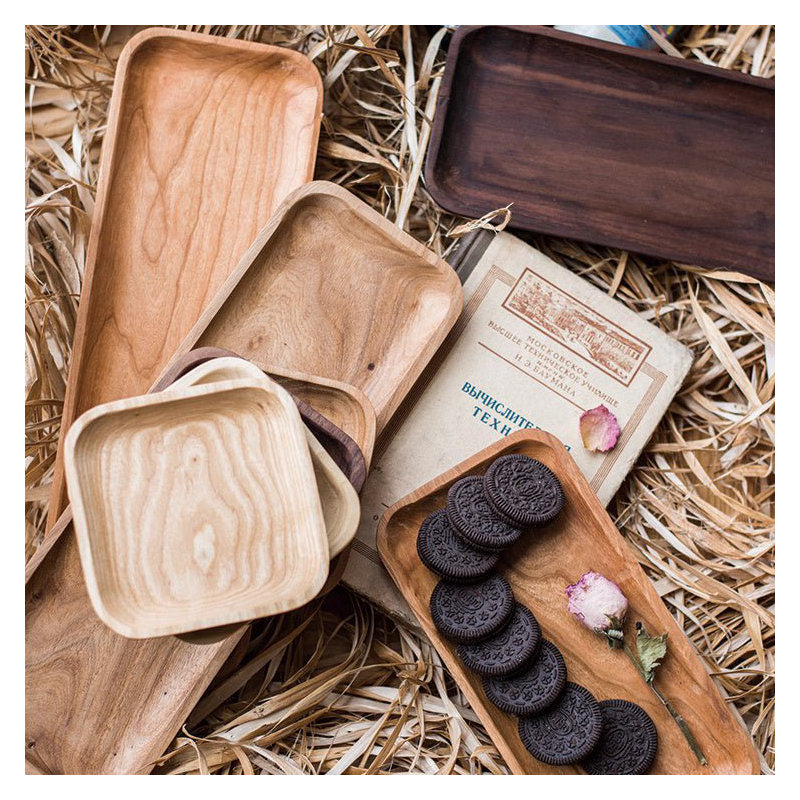Assiette à collation en bois massif, L 4,7 po x P 9,4 po x H 0,7 po, Rectangulaire