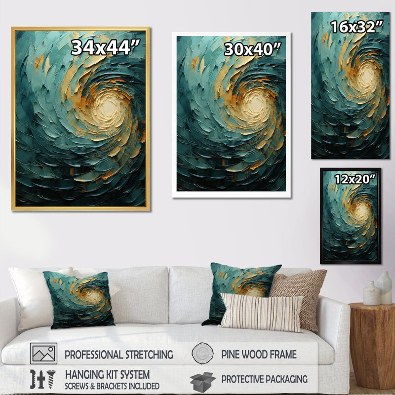 Impression sur toile Majestic Motion Teal Spiral IV - Abstract Spirals_106114, H 32 po x l 16 po x P 1 po, Toile tendue