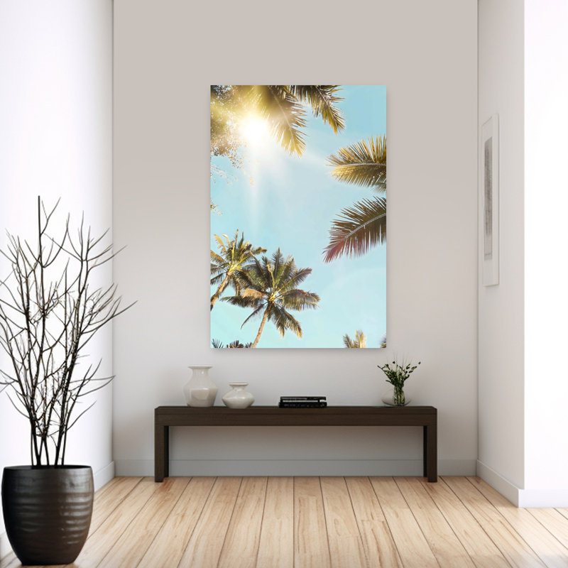 «Sunny Palm Leaf», art mural contemporain abstrait, H 48 po x l 32 po