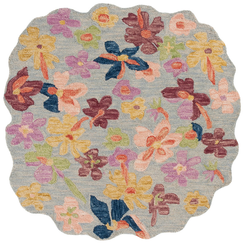 Laine touffetée à la main Jardin; Tapis d'intérieur floral en coton, Carré 3 pi