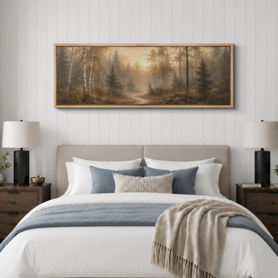 Sunlit Birch Forest Path Artwork, Bedroom Pictures, Framed Canvas Giclee Print 3 Pieces Wall Art - 16"x24"x3pcs, 24"x36"x3pcs