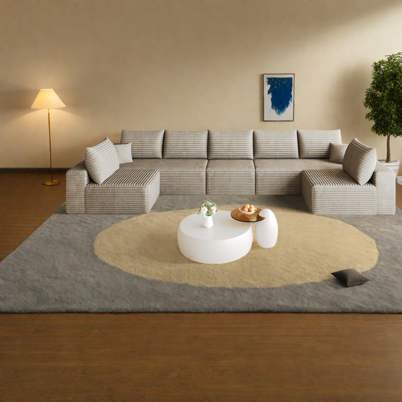 Canapé d'angle Compression Cloud, canapé moderne en velours côtelé moelleux en forme de U de 166 pouces pour la maison, Tanné