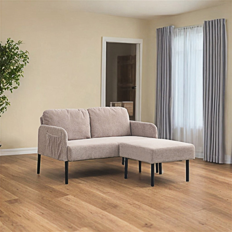Canapé rembourré avec repose-pieds, H 29,15 po x l 53,33 po x P 48,05 po, Polyester beige