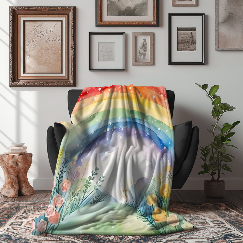 «Whimsical Watercolor Rainbows» - couverture sherpa 1 pièce de qualité supérieure - reproduction d'art luxueuse, Grand lit