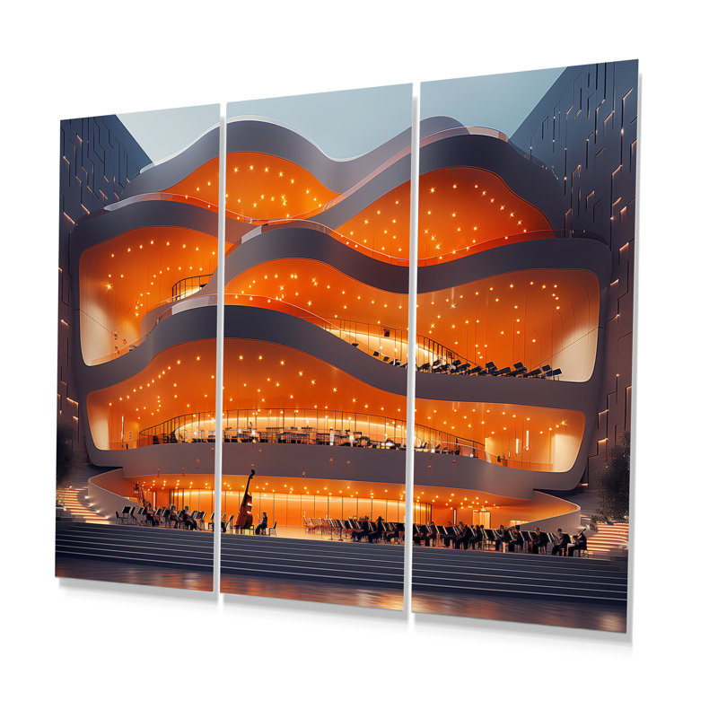 Ensemble de décoration murale moderne orange symphonique, H 28 po x l 36 po, Métal métal